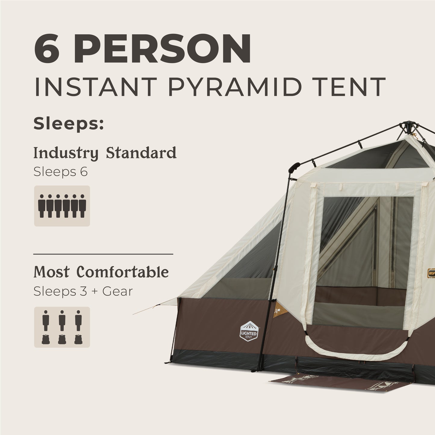 6 Person Lighted Instant Pyramid Tent 12' x 7'