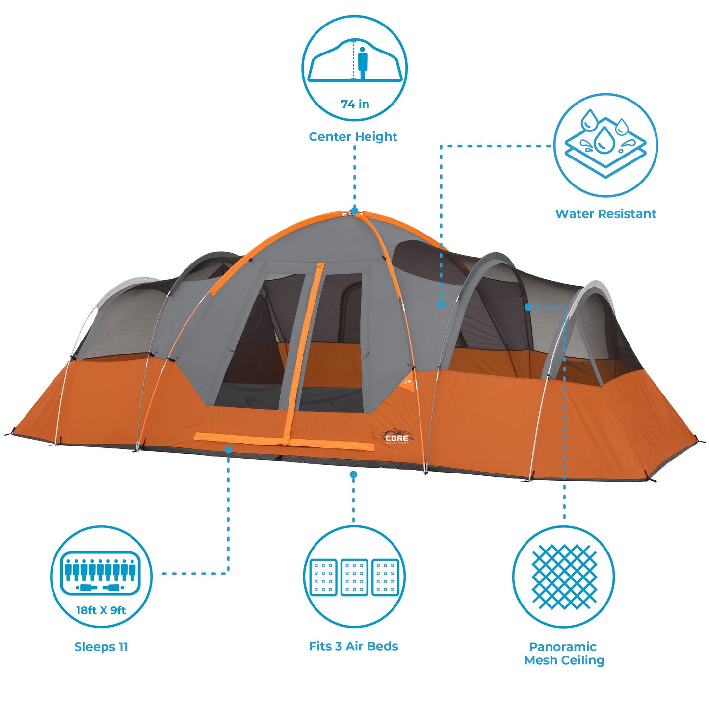 11 Person Extended Dome Tent 18' x 9'