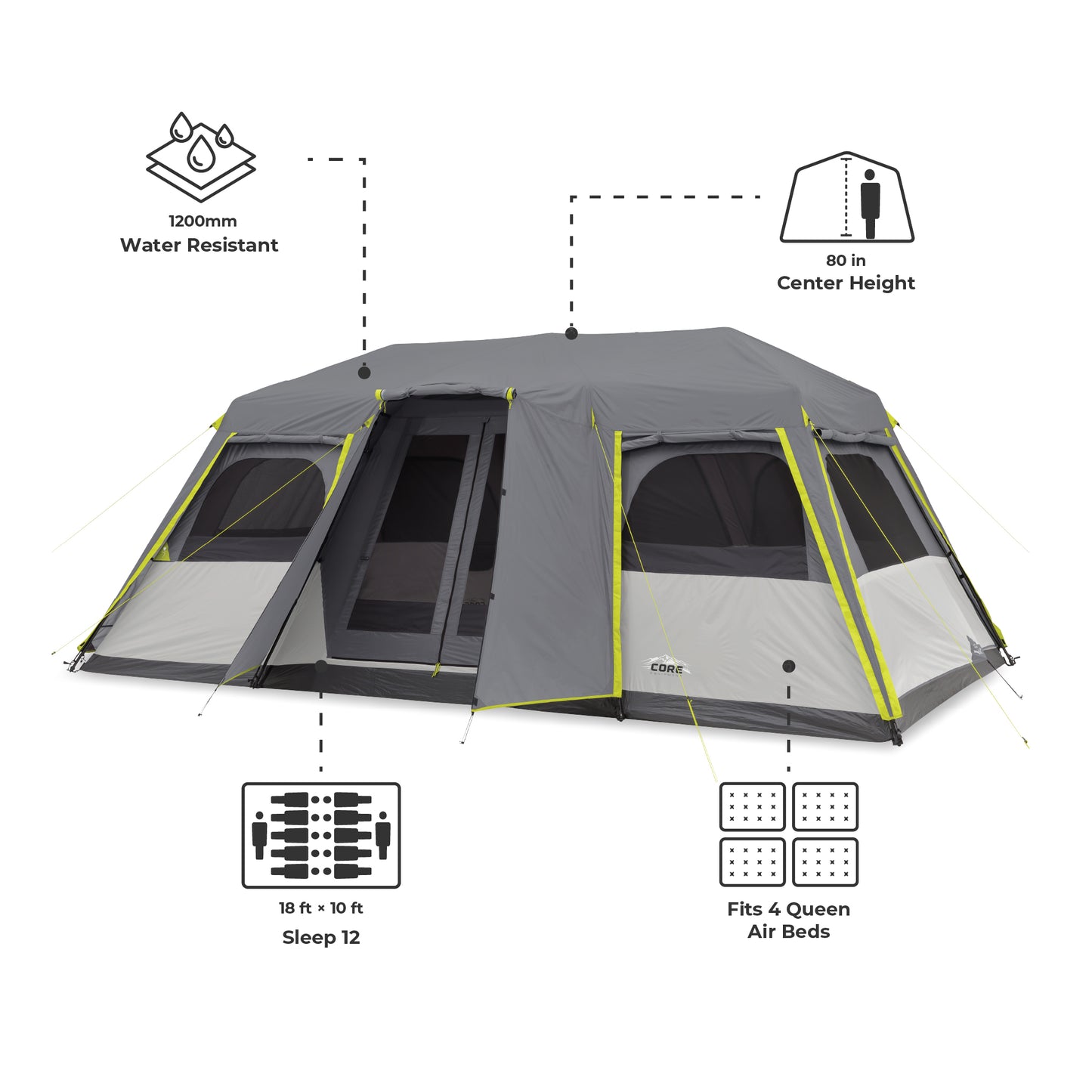 12 Person Instant Cabin Tent with Full Rainfly