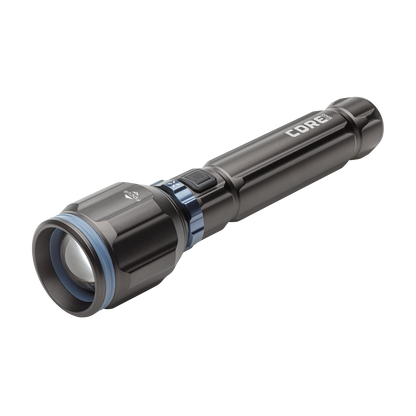Dark gray CORE 3000 lumen rechargeable flashlights with blue accents.