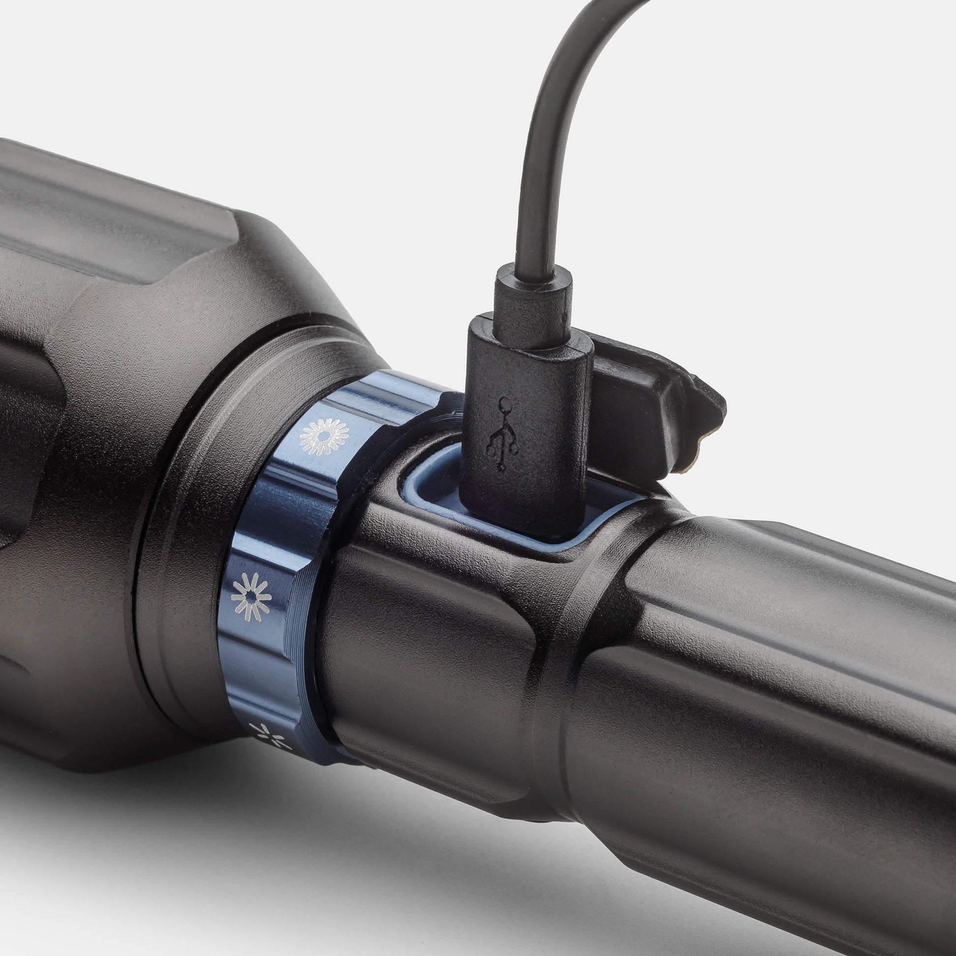 5000 lumen rechargeable flashlight charger port with USB-C cable. 