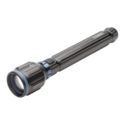 Dark gray CORE 5000 lumen rechargeable flashlights with blue accents.