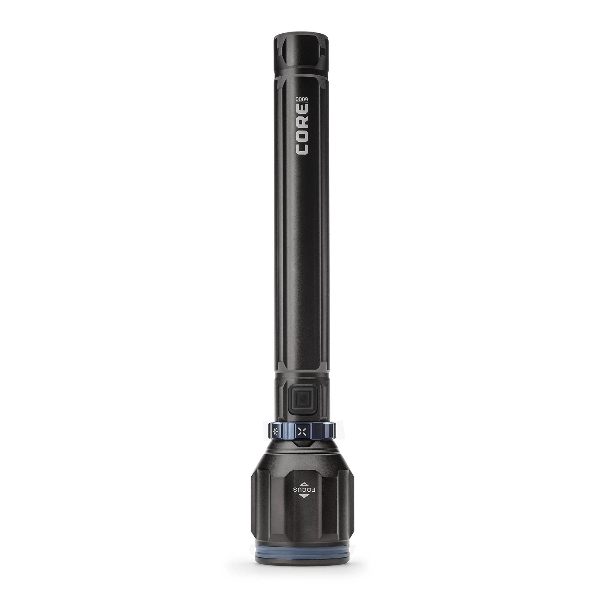 5000 lumen rechargeable flashlight standing up. 