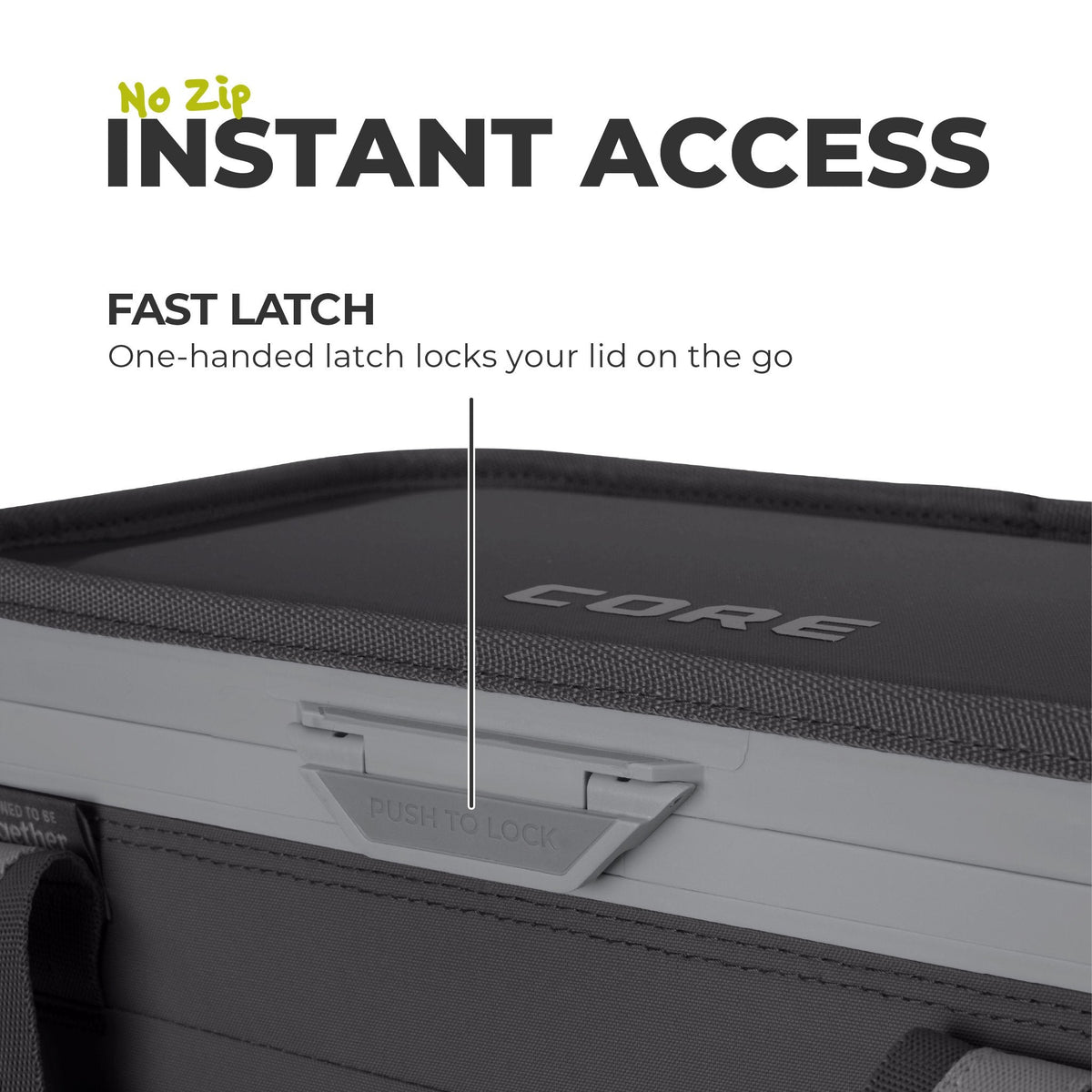 Close up of fast latch lid on Flipback charcoal 12 can cooler. 