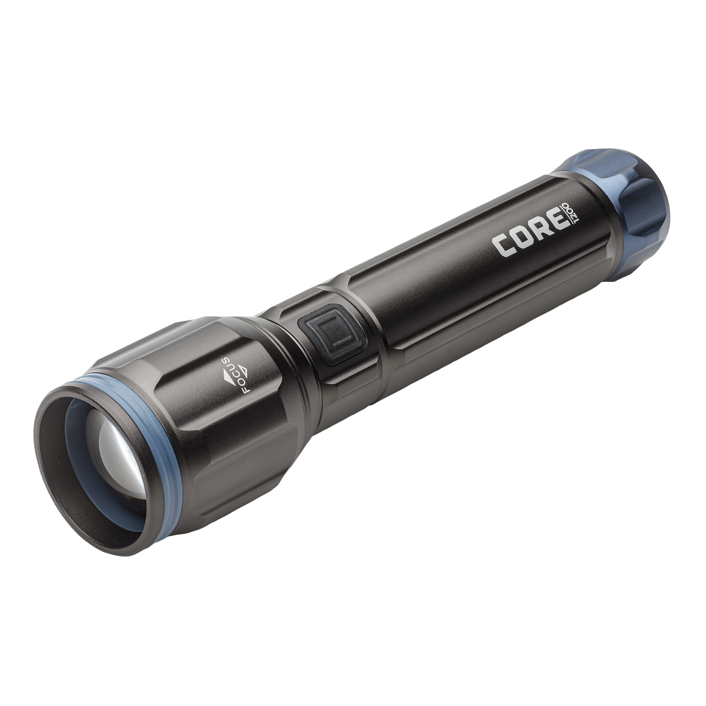 Dark gray CORE 1200 lumen flashlights with blue accents.