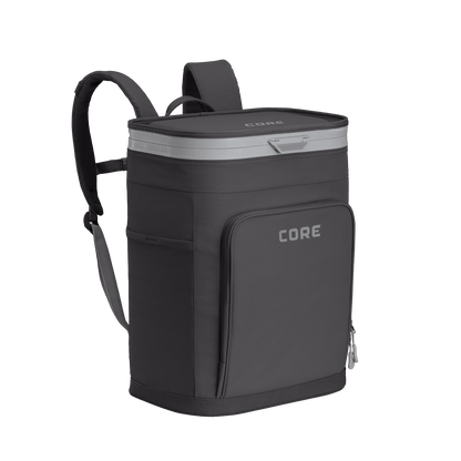 CORE Flipback 26 can backpack cooler side view in charcoal with a shoulder strap.