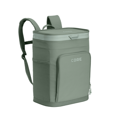 CORE Flipback 26 can backpack cooler side view in sage with a shoulder strap.