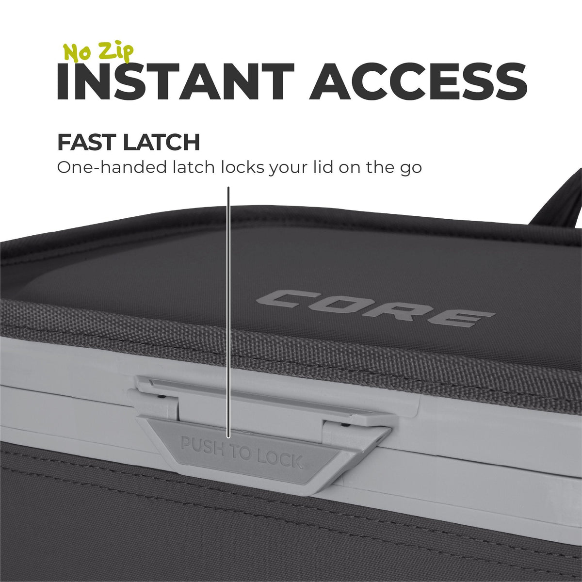 Close up of fast latch lid on Flipback charcoal 26 can cooler. [color:charcoal]