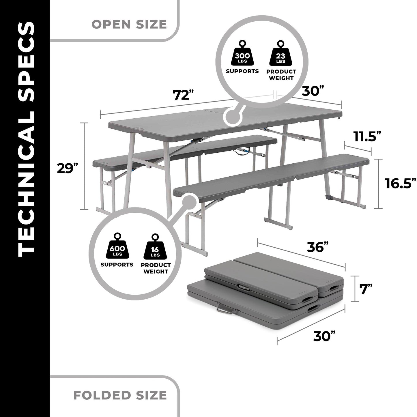 6 Foot Picnic Table 3-in-1 Combo